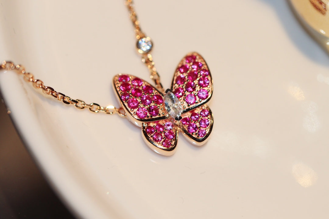 [Ornora Jewelry]BUTTERFLY RED DIAMOND ROSE GOLD NECKLACE