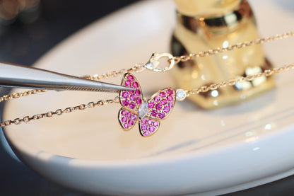 [Ornora Jewelry]BUTTERFLY RED DIAMOND ROSE GOLD NECKLACE