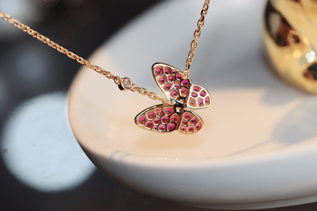 [Ornora Jewelry]BUTTERFLY RED DIAMOND ROSE GOLD NECKLACE