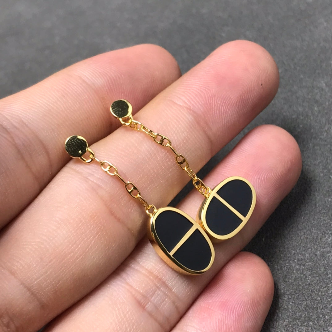[Ornora Jewelry]CHAINE VERSO BLACK CERAMIC SILVER EARRINGS