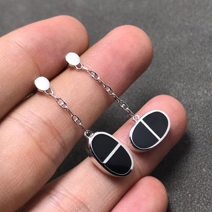 [Ornora Jewelry]CHAINE VERSO BLACK CERAMIC SILVER EARRINGS