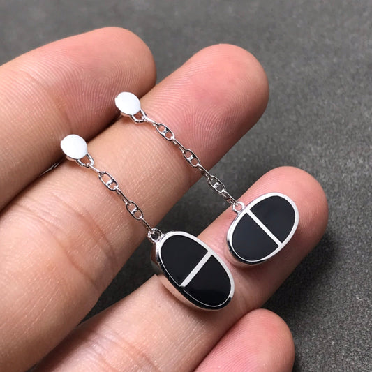 [Ornora Jewelry]CHAINE VERSO BLACK CERAMIC SILVER EARRINGS