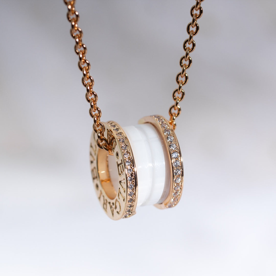 [Ornora Jewelry]ZERO 1 WHITE CERAMIC PINK GOLD DIAMOND NECKLACE