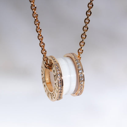 [Ornora Jewelry]ZERO 1 WHITE CERAMIC PINK GOLD DIAMOND NECKLACE