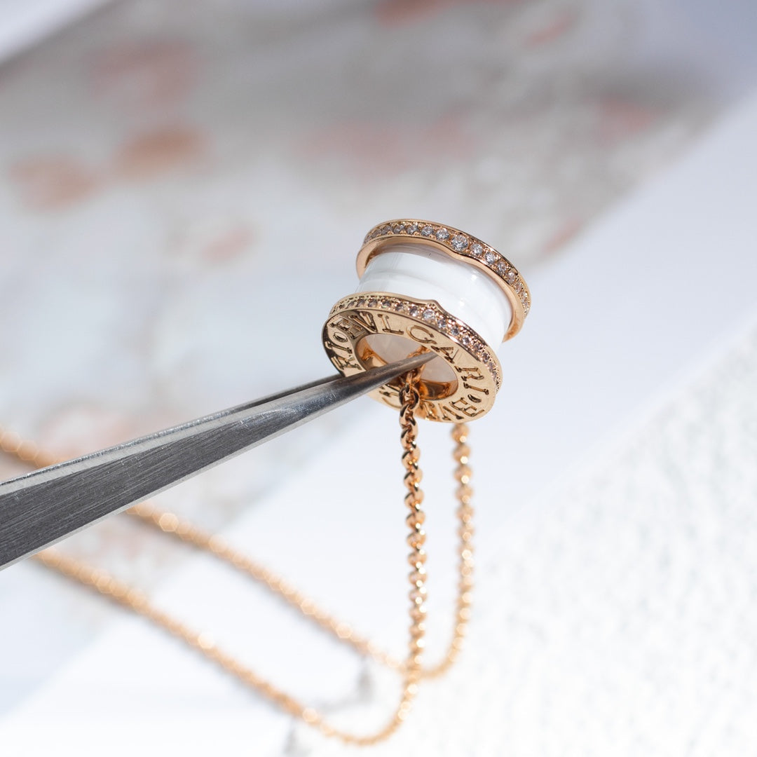 [Ornora Jewelry]ZERO 1 WHITE CERAMIC PINK GOLD DIAMOND NECKLACE