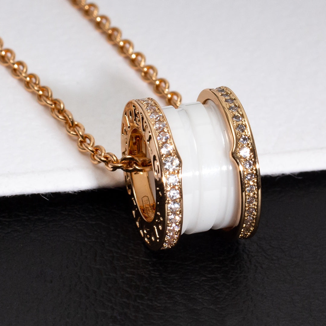 [Ornora Jewelry]ZERO 1 WHITE CERAMIC PINK GOLD DIAMOND NECKLACE