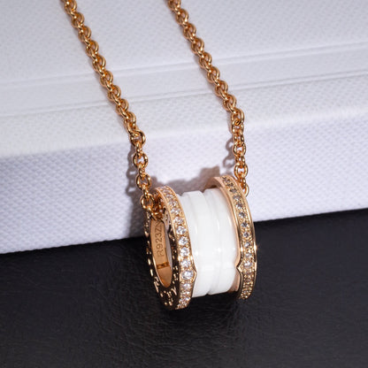 [Ornora Jewelry]ZERO 1 WHITE CERAMIC PINK GOLD DIAMOND NECKLACE