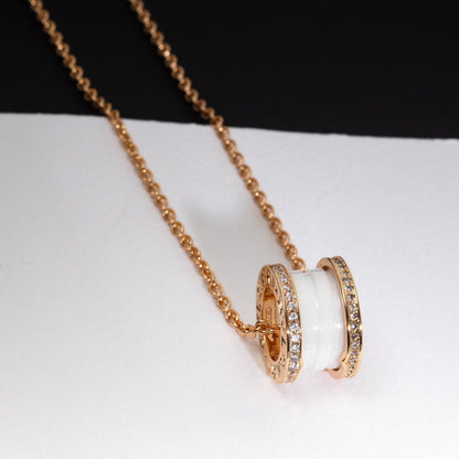 [Ornora Jewelry]ZERO 1 WHITE CERAMIC PINK GOLD DIAMOND NECKLACE