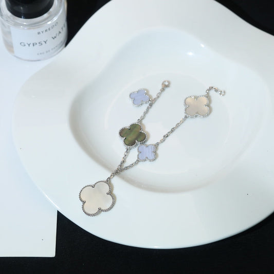 [Ornora Jewelry]CLOVER BRACELET 5 MOTIFS MOP CHALCEDONY SILVER