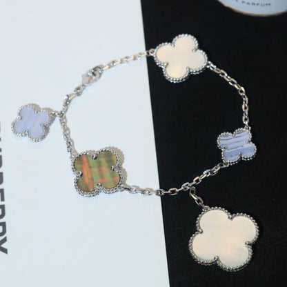 [Ornora Jewelry]CLOVER BRACELET 5 MOTIFS MOP CHALCEDONY SILVER