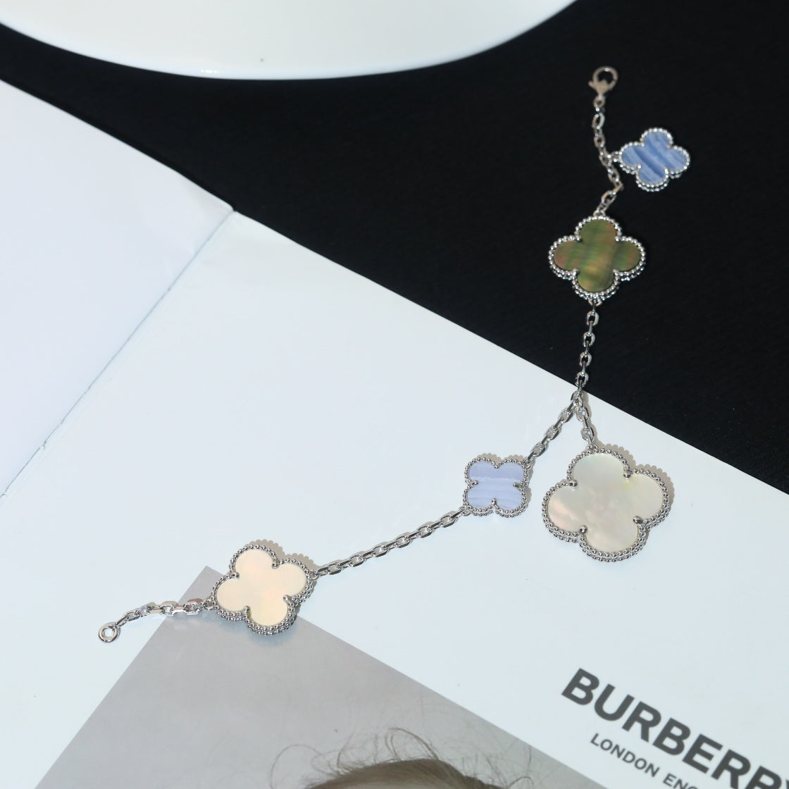 [Ornora Jewelry]CLOVER BRACELET 5 MOTIFS MOP CHALCEDONY SILVER