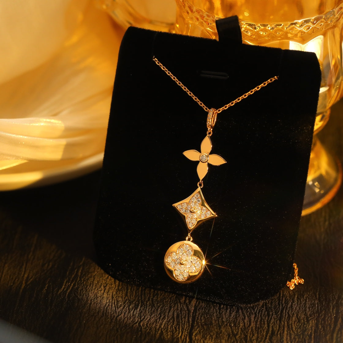 [Ornora Jewelry]STAR AND SUN DIAMOND PINK GOLD NECKLACE