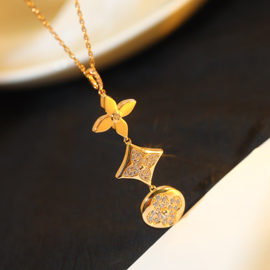 [Ornora Jewelry]STAR AND SUN DIAMOND PINK GOLD NECKLACE