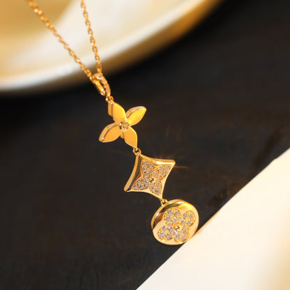 [Ornora Jewelry]STAR AND SUN DIAMOND PINK GOLD NECKLACE