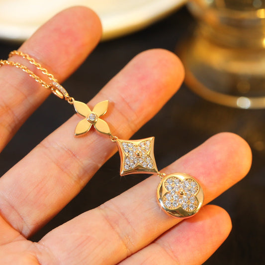 [Ornora Jewelry]STAR AND SUN DIAMOND PINK GOLD NECKLACE