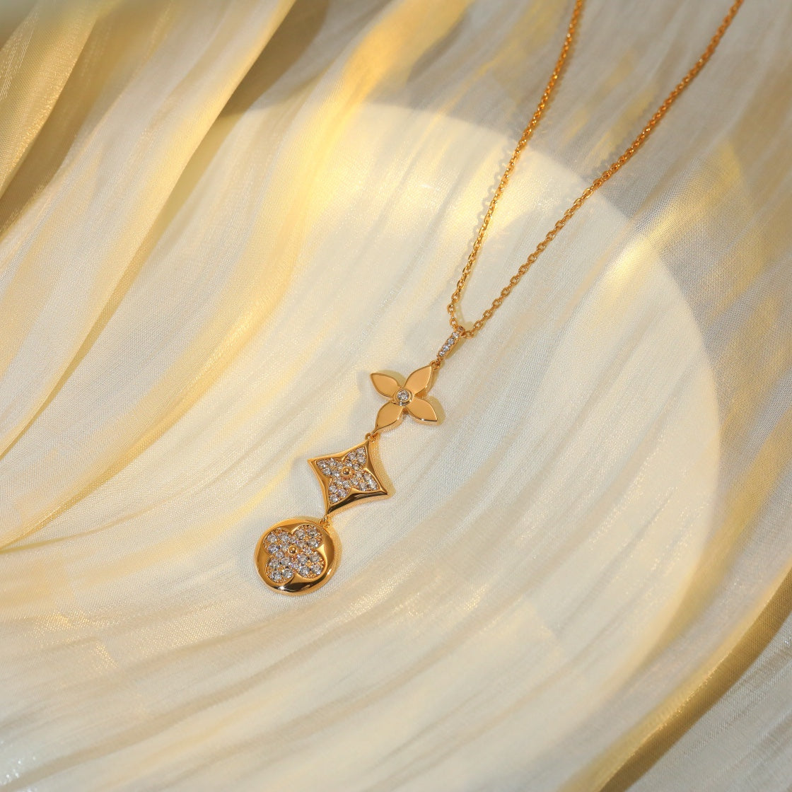 [Ornora Jewelry]STAR AND SUN DIAMOND PINK GOLD NECKLACE