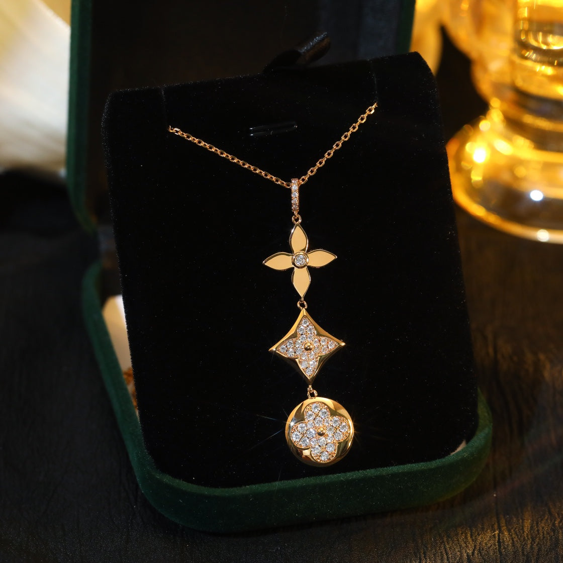 [Ornora Jewelry]STAR AND SUN DIAMOND PINK GOLD NECKLACE