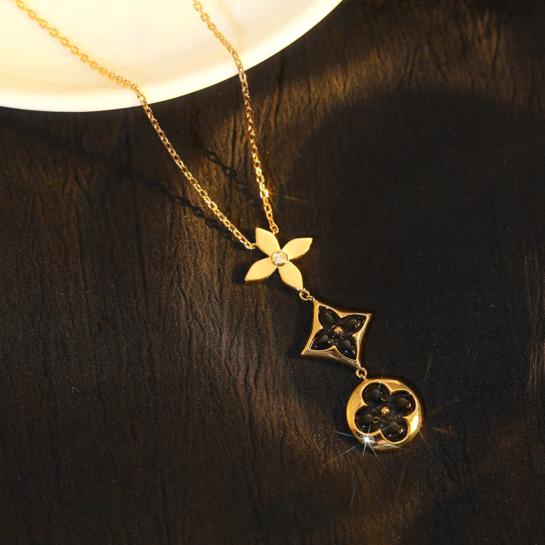 [Ornora Jewelry]STAR AND SUN ONYX PINK GOLD NECKLACE