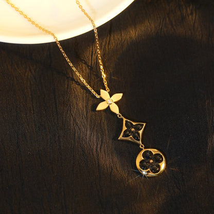 [Ornora Jewelry]STAR AND SUN ONYX PINK GOLD NECKLACE