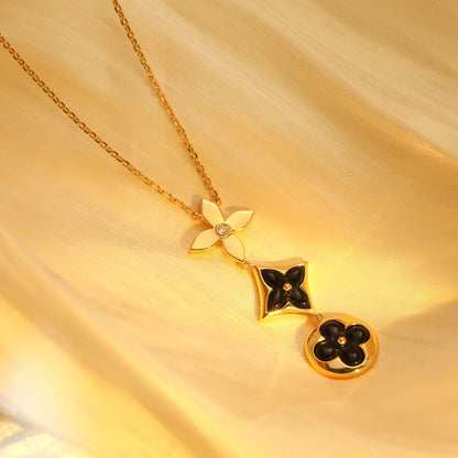 [Ornora Jewelry]STAR AND SUN ONYX PINK GOLD NECKLACE