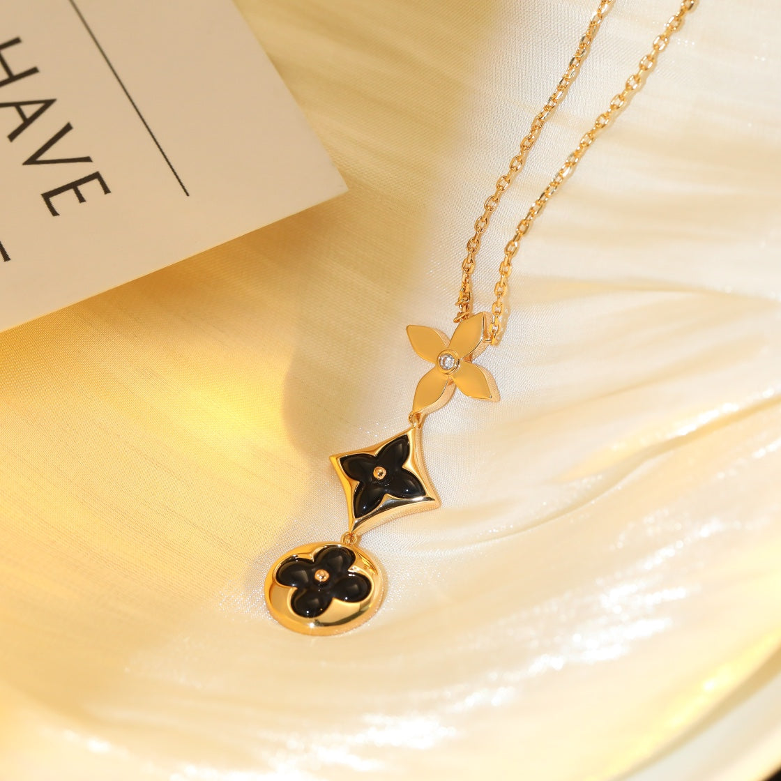 [Ornora Jewelry]STAR AND SUN ONYX PINK GOLD NECKLACE