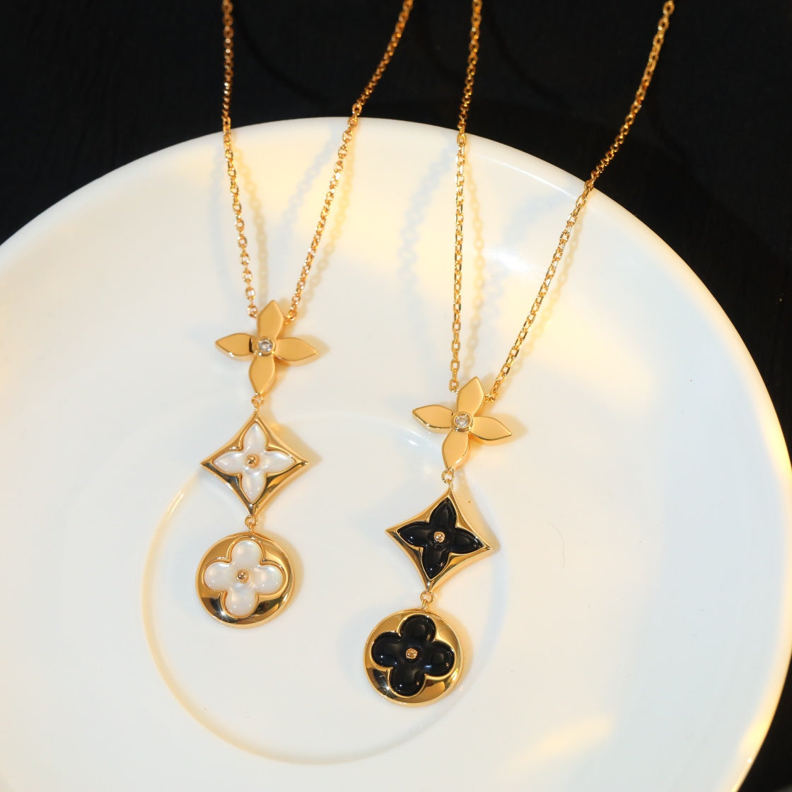 [Ornora Jewelry]STAR AND SUN ONYX PINK GOLD NECKLACE