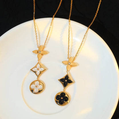 [Ornora Jewelry]STAR AND SUN ONYX PINK GOLD NECKLACE