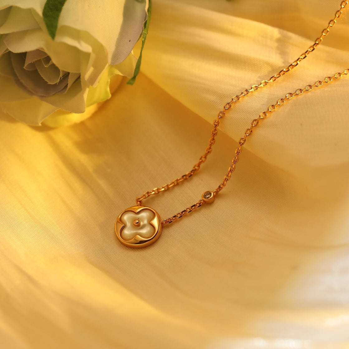[Ornora Jewelry]SUN PEDANT PINK GOLD 1 DIAMOND NECKLACE