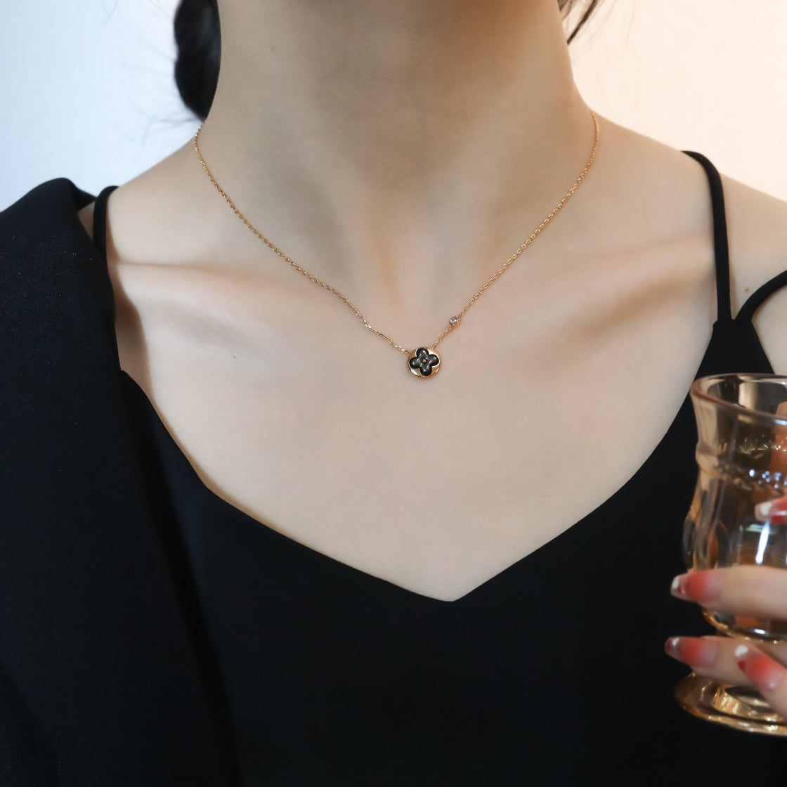 [Ornora Jewelry]SUN PEDANT PINK GOLD 1 DIAMOND NECKLACE