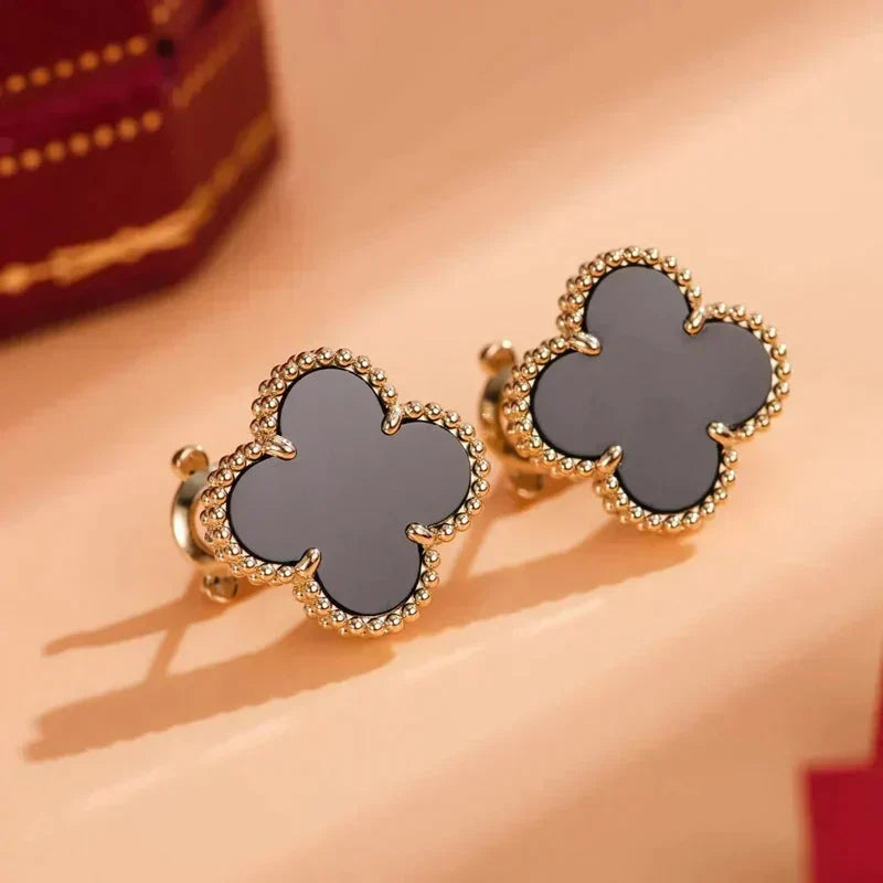 [Ornora Jewelry]CLOVER MEDIUM 1 MOTIFS  ONYX STUD EARRINGS