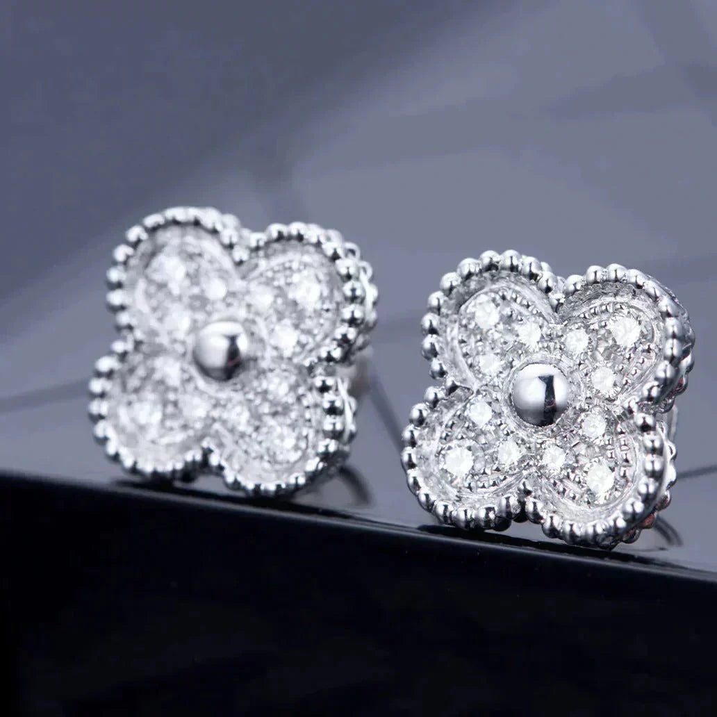 [Ornora Jewelry]CLOVER 1 MOTIFS DIAMOND STUD EARRINGS SILVER