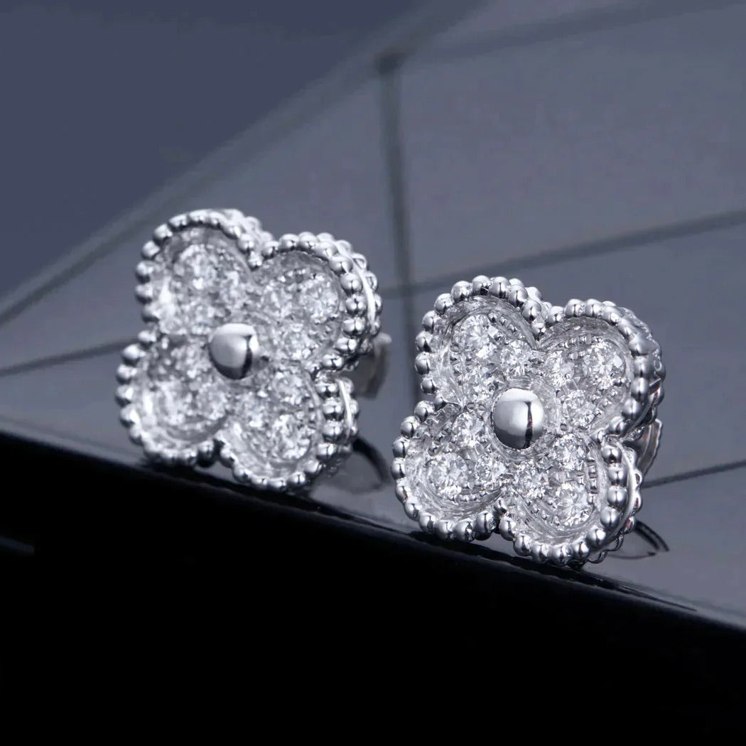 [Ornora Jewelry]CLOVER 1 MOTIFS DIAMOND STUD EARRINGS SILVER