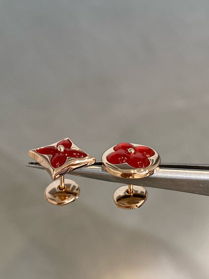 [Ornora Jewelry]STAR AND SUN PINK GOLD CARNELIAN STUD EARRINGS