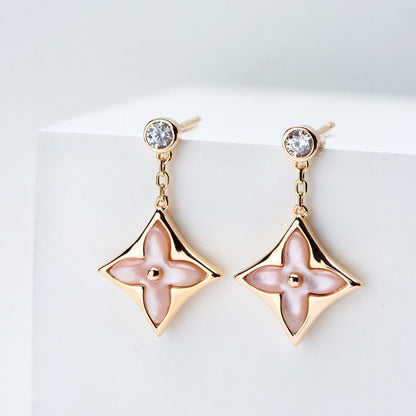 [Ornora Jewelry]DOUBLE STAR PINK GOLD MOP DROP EARRINGS