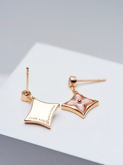 [Ornora Jewelry]DOUBLE STAR PINK GOLD MOP DROP EARRINGS
