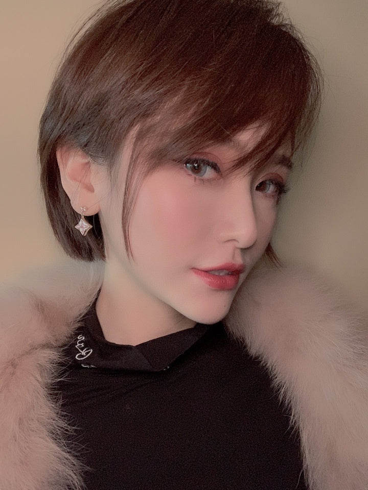 [Ornora Jewelry]DOUBLE STAR PINK GOLD MOP DROP EARRINGS