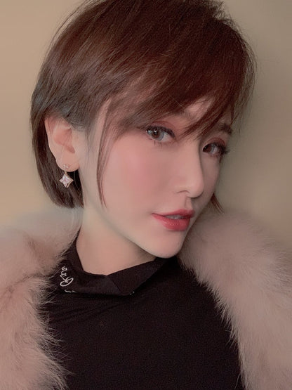 [Ornora Jewelry]DOUBLE STAR PINK GOLD MOP DROP EARRINGS