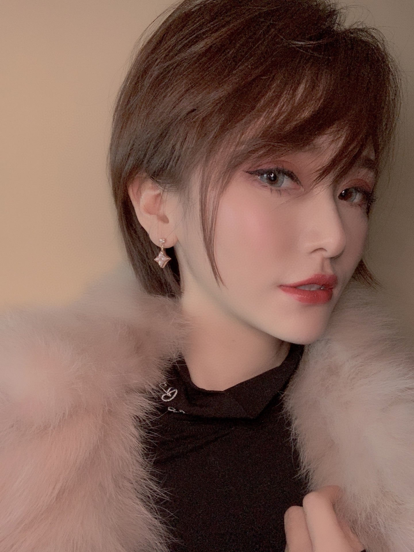 [Ornora Jewelry]DOUBLE STAR PINK GOLD MOP DROP EARRINGS