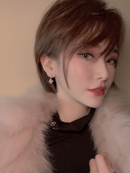 [Ornora Jewelry]DOUBLE STAR PINK GOLD MOP DROP EARRINGS