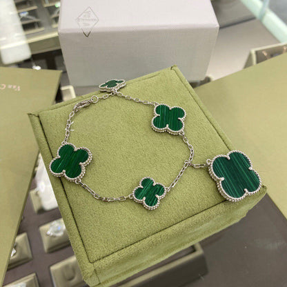 [Ornora Jewelry]CLOVER 5 MOTIFS SIVLER MALACHITE BRACELET