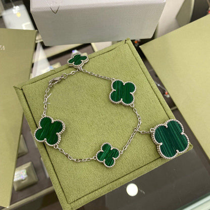 [Ornora Jewelry]CLOVER 5 MOTIFS SIVLER MALACHITE BRACELET