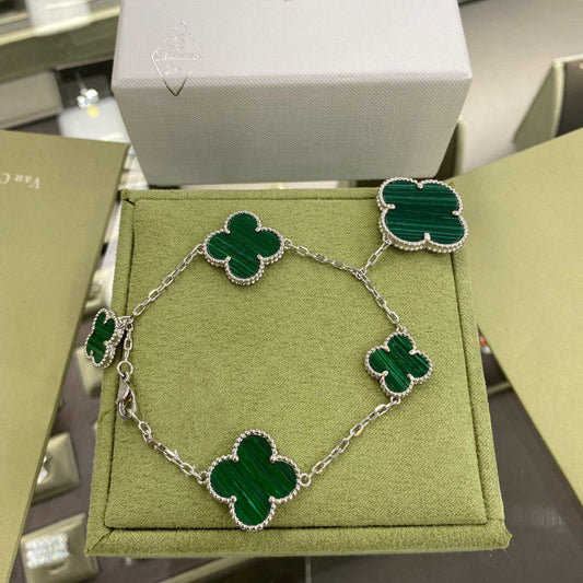 [Ornora Jewelry]CLOVER 5 MOTIFS SIVLER MALACHITE BRACELET