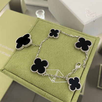 [Ornora Jewelry]CLOVER 5 MOTIFS SIVLER ONYX BRACELET