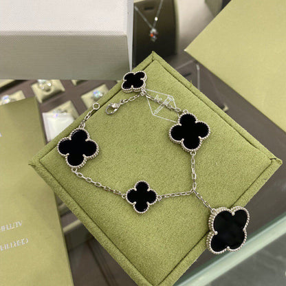 [Ornora Jewelry]CLOVER 5 MOTIFS SIVLER ONYX BRACELET