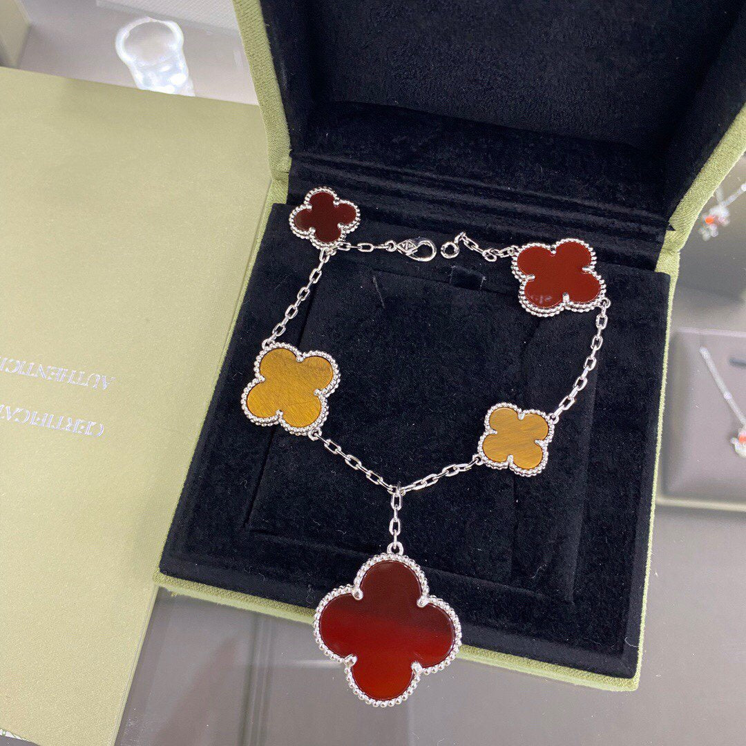 [Ornora Jewelry]CLOVER 5 MOTIFS SIVLER CARNELIAN TIGER EYE BRACELET