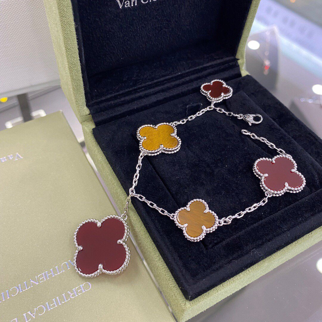 [Ornora Jewelry]CLOVER 5 MOTIFS SIVLER CARNELIAN TIGER EYE BRACELET