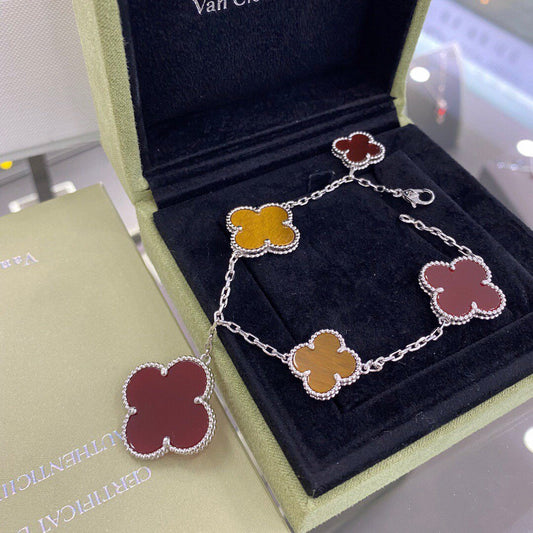 [Ornora Jewelry]CLOVER 5 MOTIFS SIVLER CARNELIAN TIGER EYE BRACELET