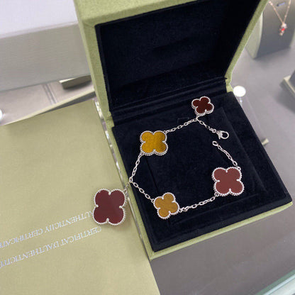 [Ornora Jewelry]CLOVER 5 MOTIFS SIVLER CARNELIAN TIGER EYE BRACELET