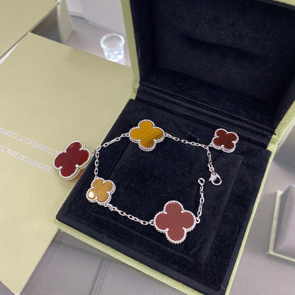 [Ornora Jewelry]CLOVER 5 MOTIFS SIVLER CARNELIAN TIGER EYE BRACELET