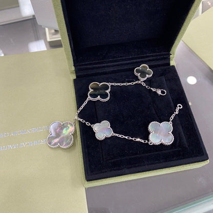 [Ornora Jewelry]CLOVER 5 MOTIFS SIVLER DARK MOP BRACELET
